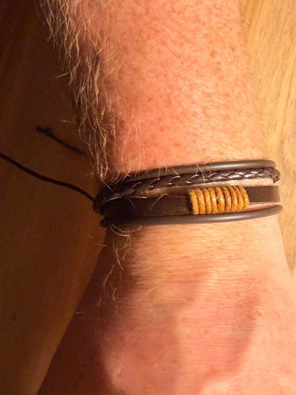 Brown Leather Multi-Strand Wrap Bracelet with Tan Accent NWOT - Picture 1 of 3